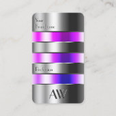 Carte De Visite Silver Glass Look rose violet fluides avec initial (Devant)