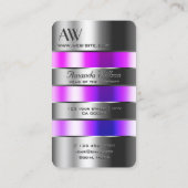 Carte De Visite Silver Glass Look rose violet fluides avec initial (Dos)