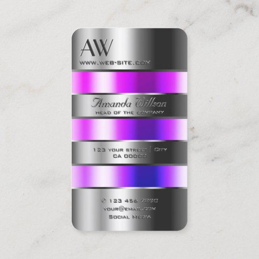 Carte De Visite Silver Glass Look rose violet fluides avec initial (Dos)