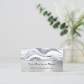 Carte De Visite Silver Glitzy Waves Stripes Business name website (Debout devant)