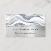 Carte De Visite Silver Glitzy Waves Stripes Business name website (Devant)