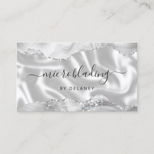 Carte De Visite Silver Gray Agate Glitter Luxury Microblading (Devant)