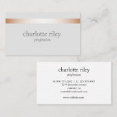 Carte De Visite Silver Gray | Moderne Rose Or rayé élégant (Devant / Derrière)