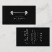 Carte De Visite Silver Grey & Black Personal Trainer Médias sociau (Devant / Derrière)