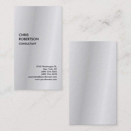 Carte De Visite Silver Grey exclusif Moderne Unique (Devant / Derrière)