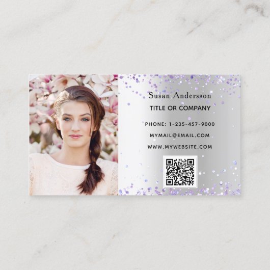 Carte De Visite Silver lavande photo code QR (Dos)