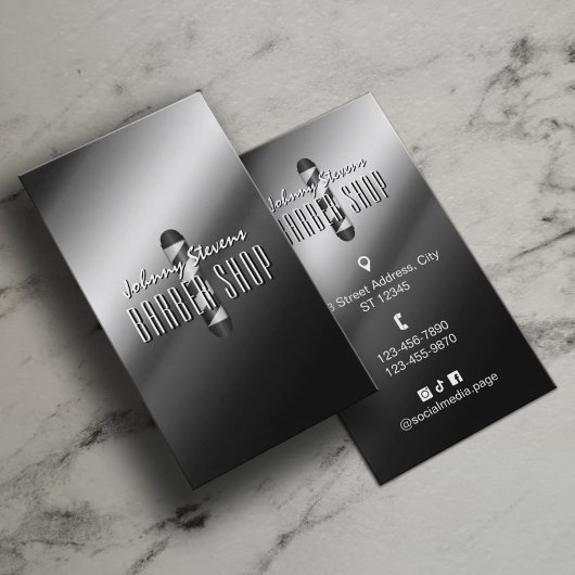 Carte De Visite Silver metal barber pole barbershop