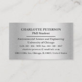 Carte De Visite Silver Metallic PhD - Étudiant diplômé (Devant)