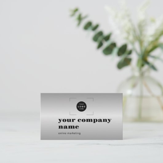 Carte De Visite Silver modern custom logo QR code (Debout devant)