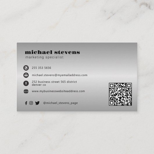 Carte De Visite Silver modern custom logo QR code (Dos)