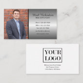 Carte De Visite Silver Modern Real Estate Agent Simple Photo Logo (Devant / Derrière)