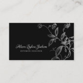 Carte De Visite Silver noir luxe élégant feuillage botanique (Devant)