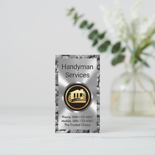 Carte De Visite Silver Plate On A Stone Wall Builder (Debout devant)