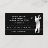 Carte De Visite Silver Silhouette Golfeur sur Noir (Devant)
