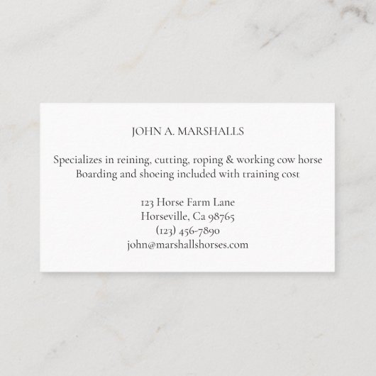 Carte De Visite Silver Snaffle Un Peu Élégant Monogrammé Equestrié (Dos)