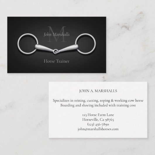 Carte De Visite Silver Snaffle Un Peu Élégant Monogrammé Equestrié (Devant / Derrière)