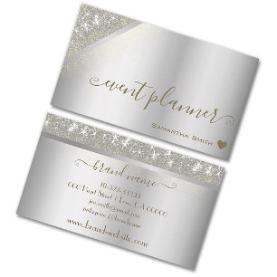 Carte De Visite Silver tendance avec Elegant Gold Rain Event Plann