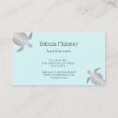 Carte De Visite Silver Turtle Blue Ink Coastal QR Code (Dos)