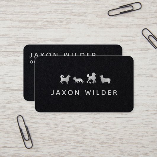 Carte De Visite Silver White Chien Silhouette Cloud Minimal (Devant/Arrière en situation)