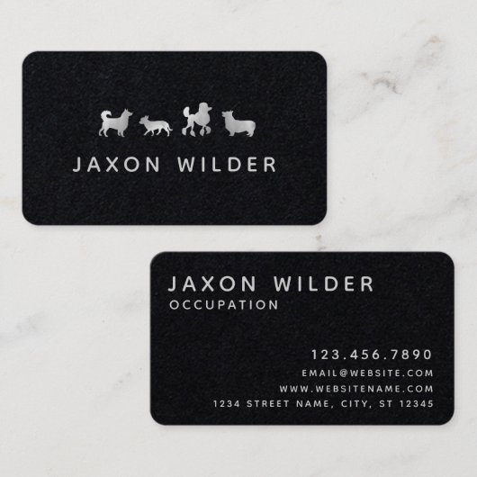 Carte De Visite Silver White Chien Silhouette Cloud Minimal (Devant / Derrière)