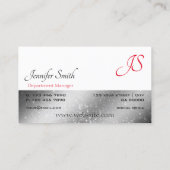 Carte De Visite Silver White Red with Glitter Stars and monogram (Dos)