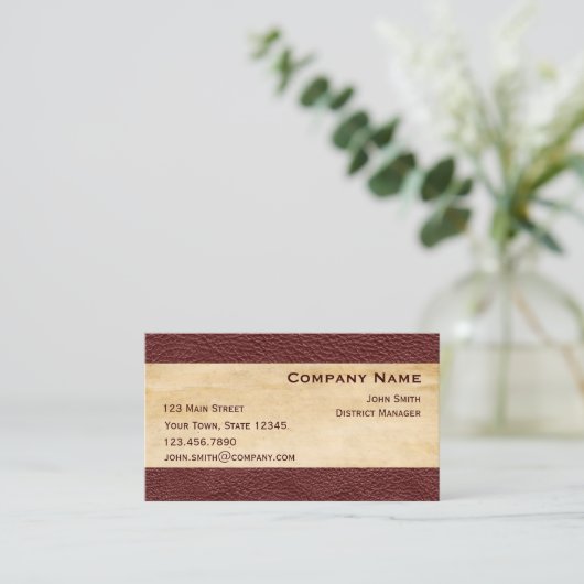 Carte de visite simili cuir marron de frontière (Debout devant)