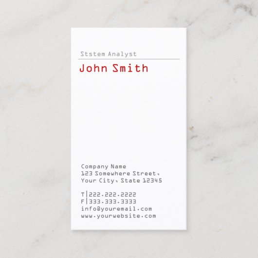 Carte de visite simple Analyste système simple (Devant)