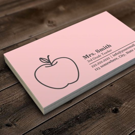 Carte De Visite Simple Apple School Teacher rose