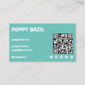 Carte De Visite Simple Aqua Curves Order Merci Social QR Code (Dos)