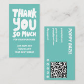Carte De Visite Simple Aqua Curves Order Merci Social QR Code (Devant / Derrière)