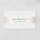 Carte De Visite Simple Aqua Monogram Moderne FAUX Argent strié (Devant)