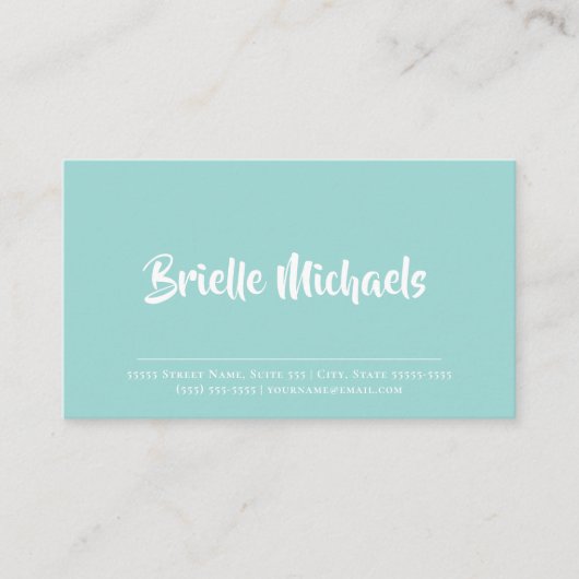 Carte De Visite Simple Aqua Turquoise manuscrit Script de pinceau (Devant)