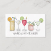 Carte De Visite Simple Aquarelle Cocktails Boissons Bartender (Devant)