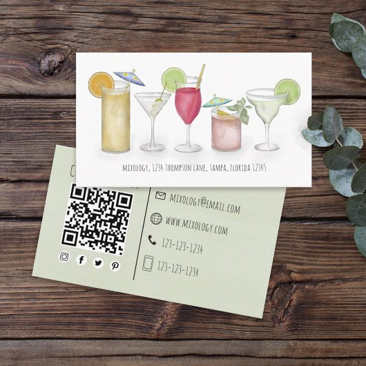 Carte De Visite Simple Aquarelle Cocktails Boissons Whimsical Fun