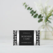 Carte De Visite Simple Argent Noir Floral Damask 2 (Debout devant)