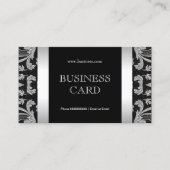 Carte De Visite Simple Argent Noir Floral Damask 2 (Devant)
