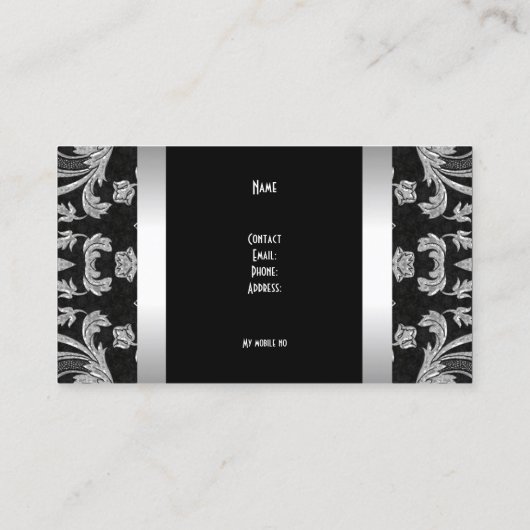 Carte De Visite Simple Argent Noir simple Damas Floral 2 (Dos)