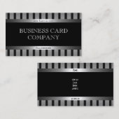 Carte De Visite Simple Argent Noir Stripe Élégant Classé (Devant / Derrière)