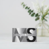 Carte De Visite Simple Argent sur Argent Monogramme et Plaque de N (Debout devant)