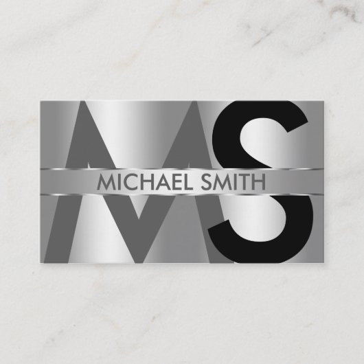 Carte De Visite Simple Argent sur Argent Monogramme et Plaque de N (Devant)