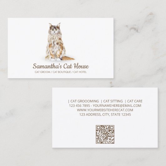 Carte De Visite Simple assise de chat (Devant / Derrière)