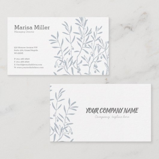 Carte de visite simple avec branche d'arbre, feuil (Devant / Derrière)