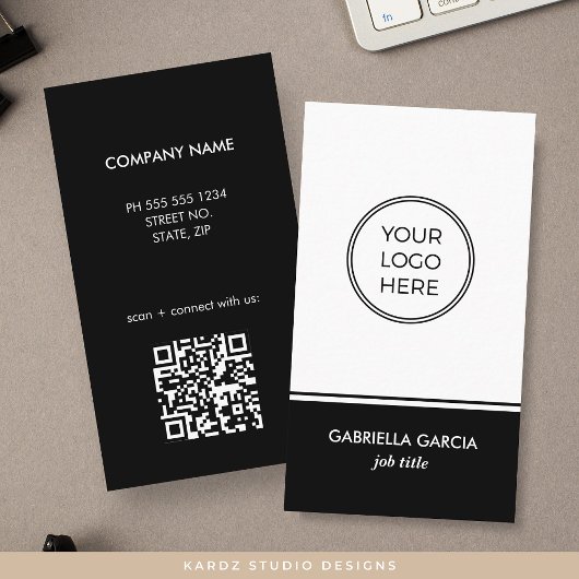Carte de visite simple avec logo QR Code noir