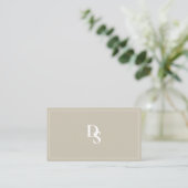 Carte de visite simple beige avec code QR et initi (Debout devant)