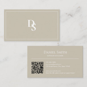 Carte de visite simple beige avec code QR et initi