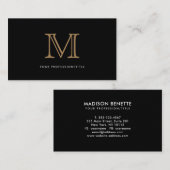 Carte De Visite Simple Black Gold Moderne Typographie Monogramme (Devant / Derrière)