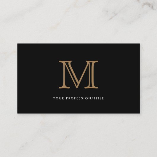 Carte De Visite Simple Black Gold Moderne Typographie Monogramme (Devant)