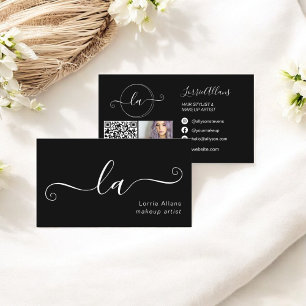 Carte De Visite Simple Black Minimaliste Photo Qr Maquillage Artis