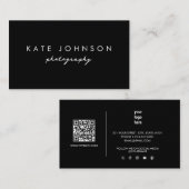 Carte De Visite Simple Black Modern Script QR Code Médias sociaux (Devant / Derrière)