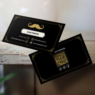 Carte De Visite Simple Black Mustache Barber Shop Connectez-vous a